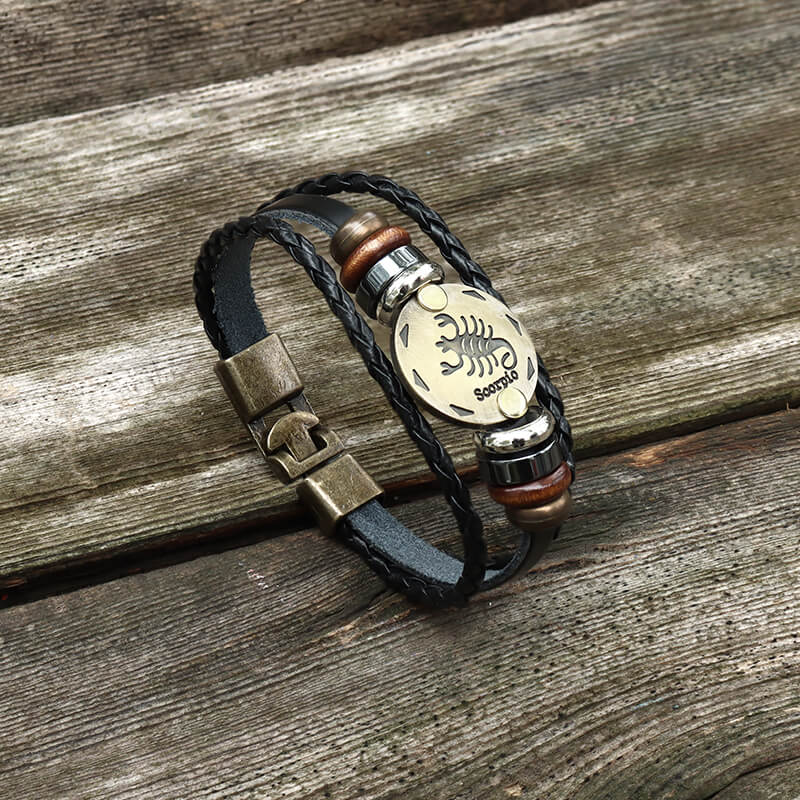 12 Constellation Alloy Leather Bracelet