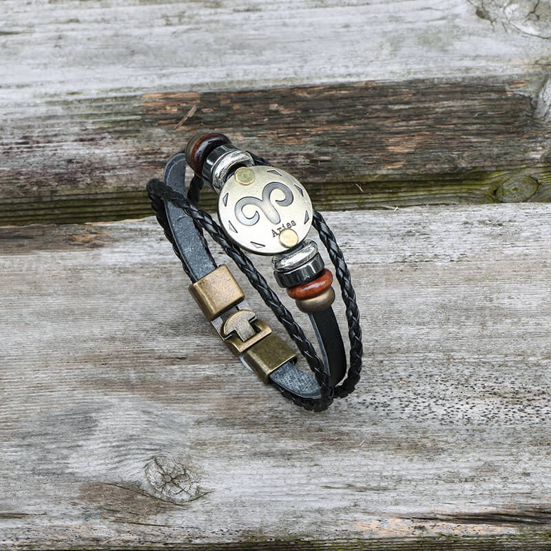 12 Constellation Alloy Leather Bracelet