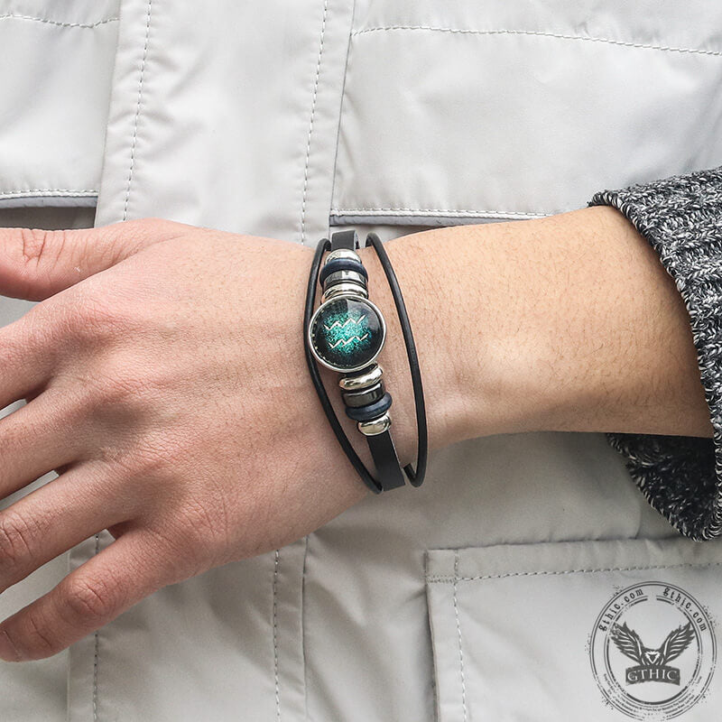 12 Constellation Multi-layer Leather Bracelet in Stainless Steel