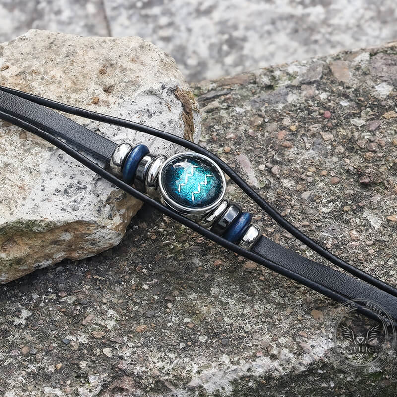 12 Constellation Multi-layer Leather Bracelet in Stainless Steel