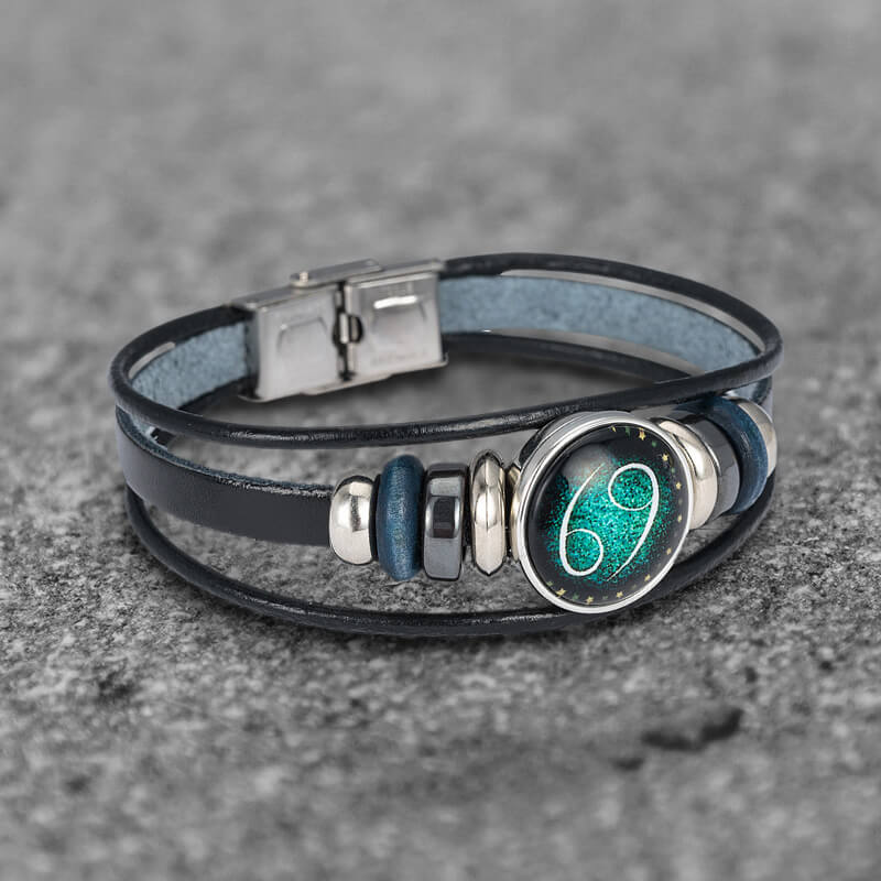 12 Constellation Multi-layer Leather Bracelet in Stainless Steel
