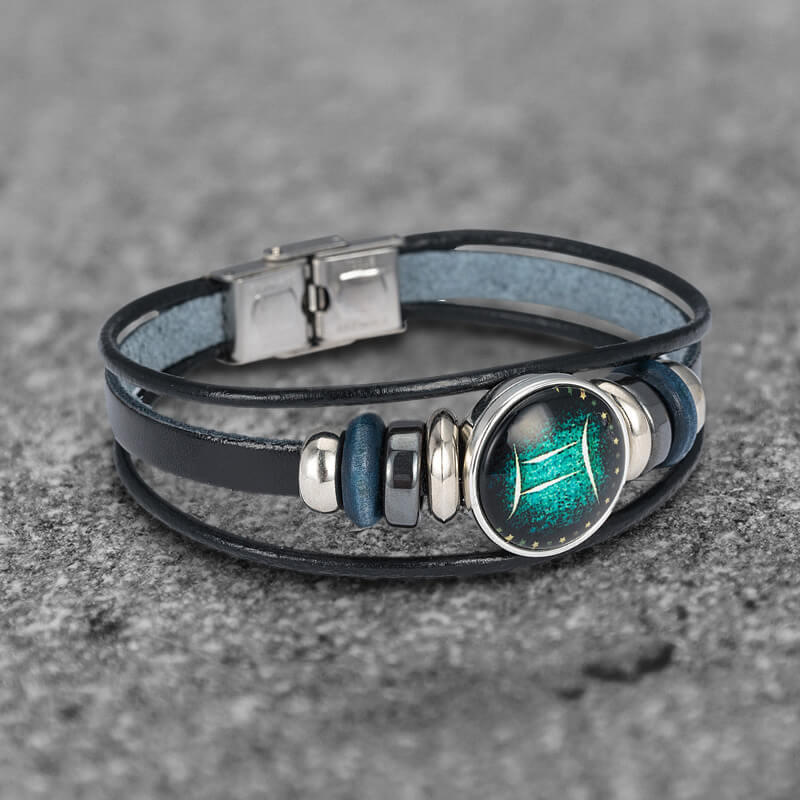 12 Constellation Multi-layer Leather Bracelet in Stainless Steel