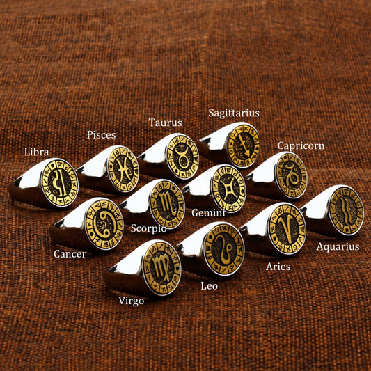 12 Constellation Zodiac Signs Ring in Stainless Steel