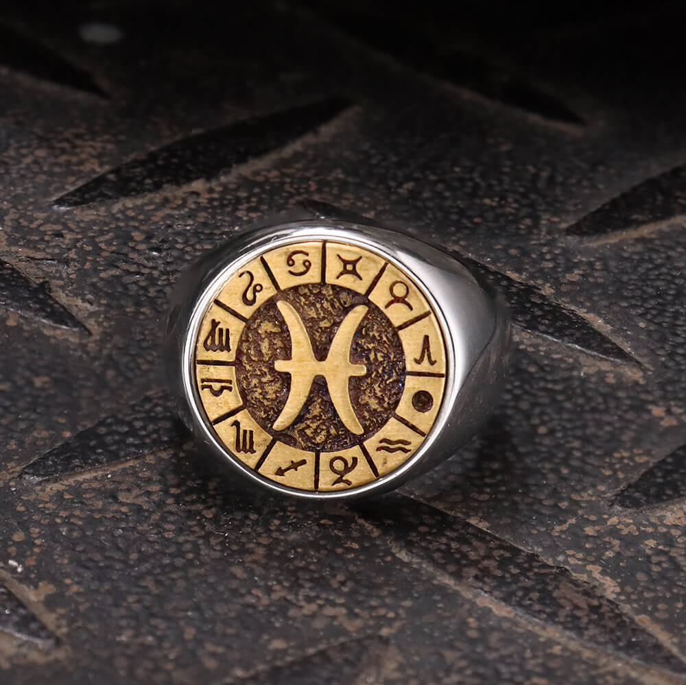 12 Constellation Zodiac Signs Ring in Stainless Steel