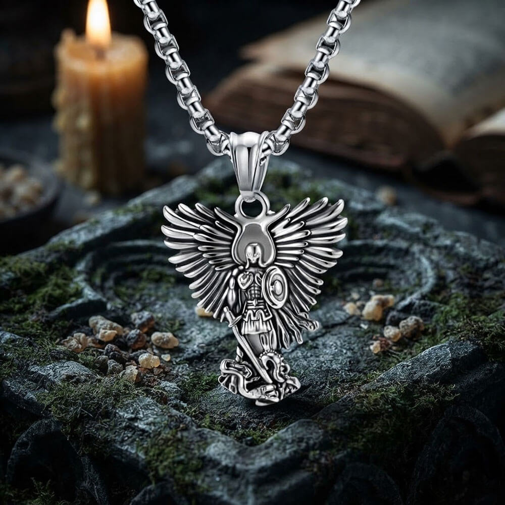 Vintage Archangel Saint Michael Pendant in Stainless Steel