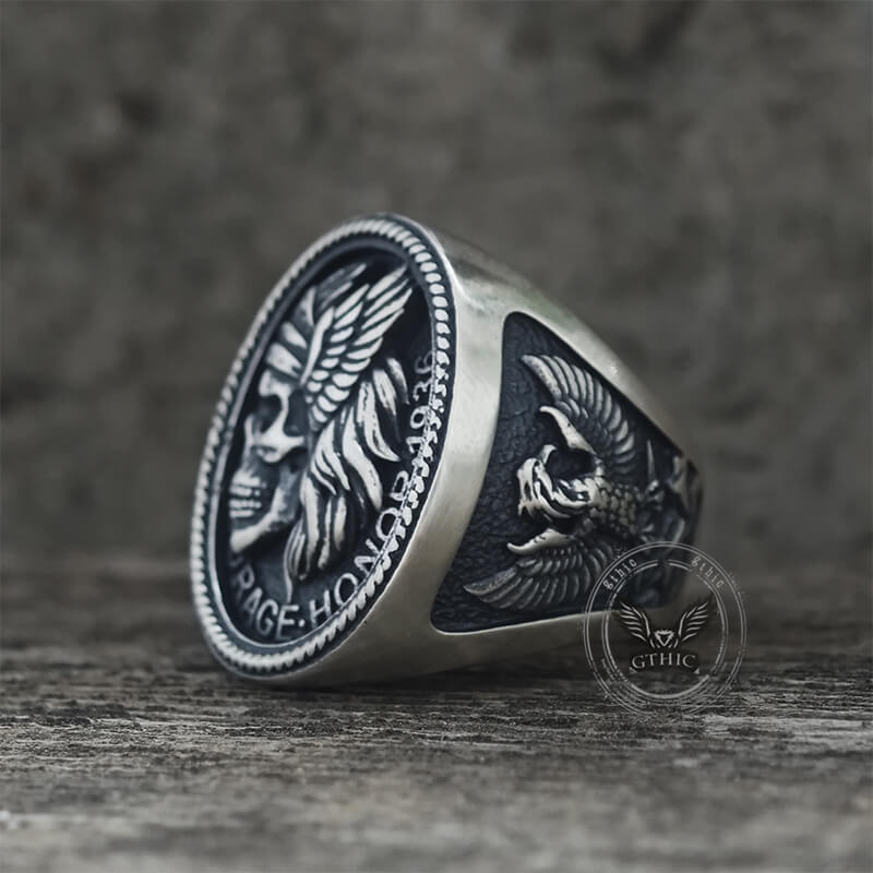 1936 Pirate Skull Sailboat Eagle Sterling Silver Ring