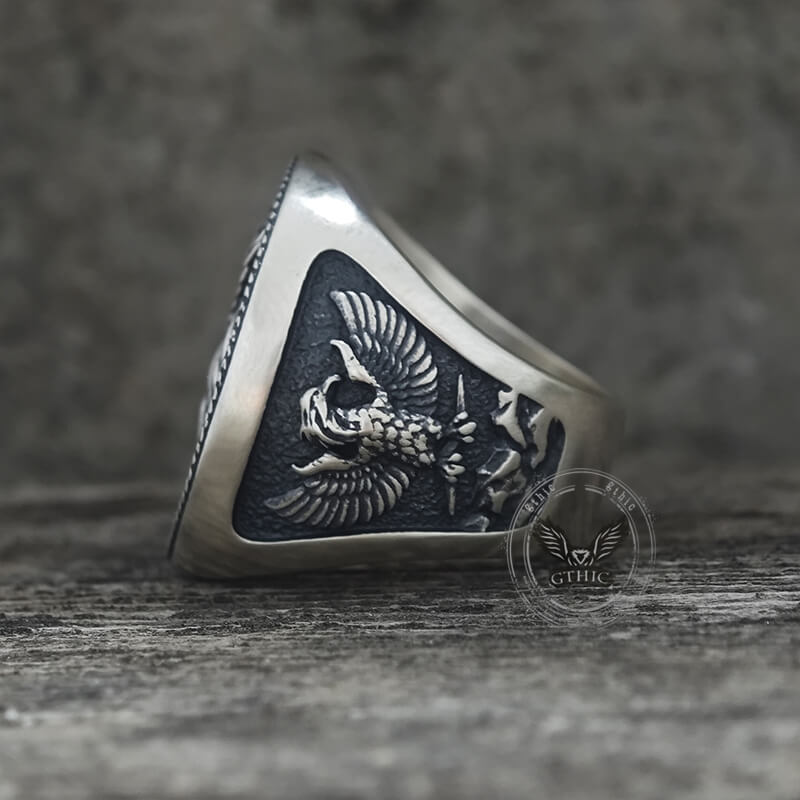 1936 Pirate Skull Sailboat Eagle Sterling Silver Ring