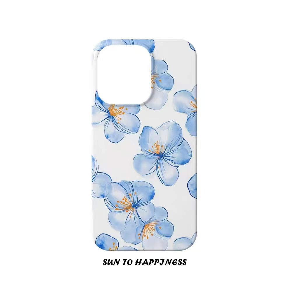 Blue Line Art Botanical iPhone Case - Café Series