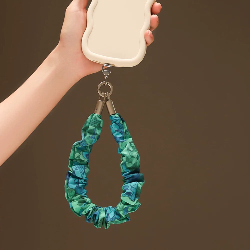 Teal Bloom- Floral Scrunchie Phone Wristlet Lanyard