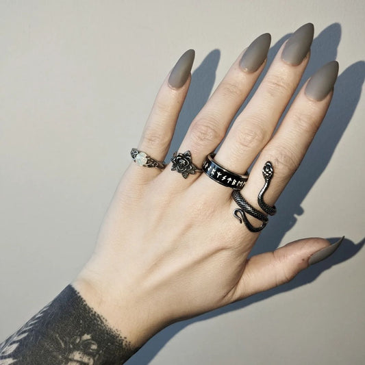 Vintage Rose Skull Ring in Stainless Steel