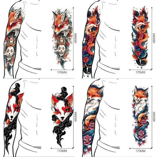 4 Pcs Fox Pattern Full Arm Temporary Tattoo Stickers