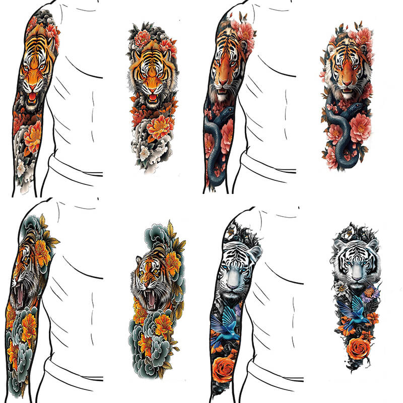4 Pcs Wild Tigers And Floral Temporary Tattoo Stickers