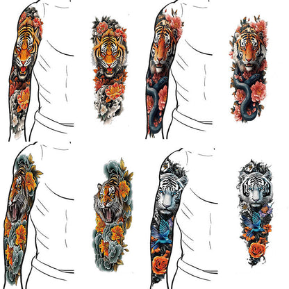 4 Pcs Wild Tigers And Floral Temporary Tattoo Stickers