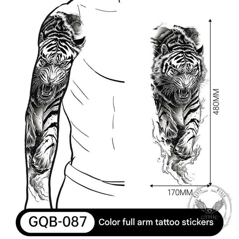 4 Pcs Wild Tigers And Floral Temporary Tattoo Stickers