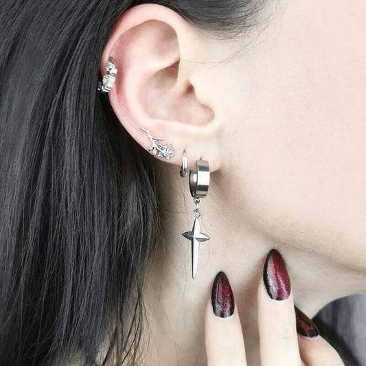 4 Pointed Star Hoop Earrings in Stainless Steel