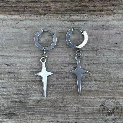 4 Pointed Star Hoop Earrings in Stainless Steel
