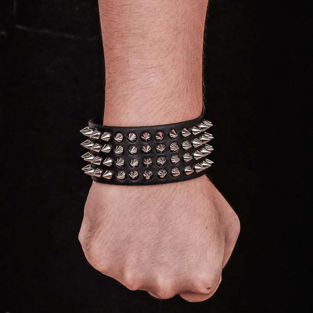 4 Rows of Rivets Leather Bracelet