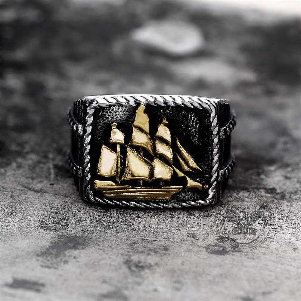 Barque Sailing Ship Marine Ring in Stainless Steel
