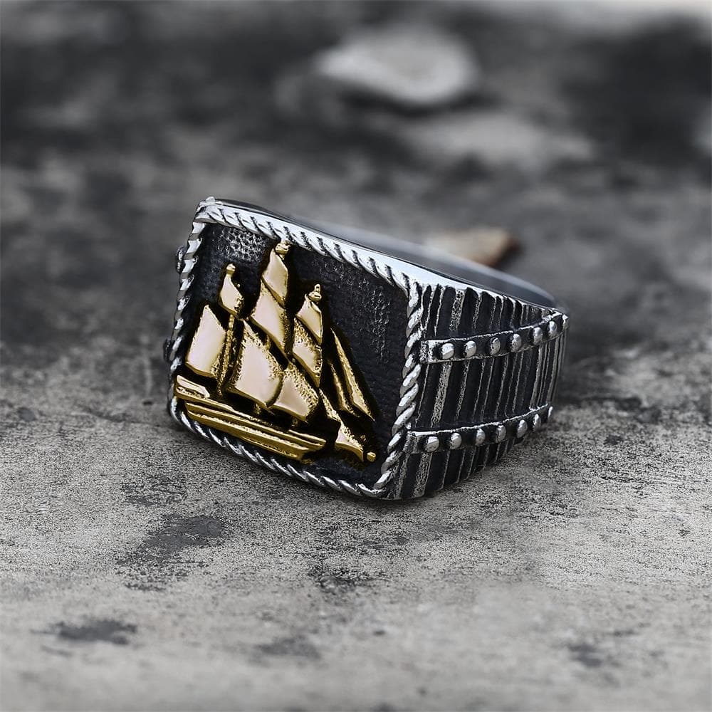 Barque Sailing Ship Marine Ring in Stainless Steel