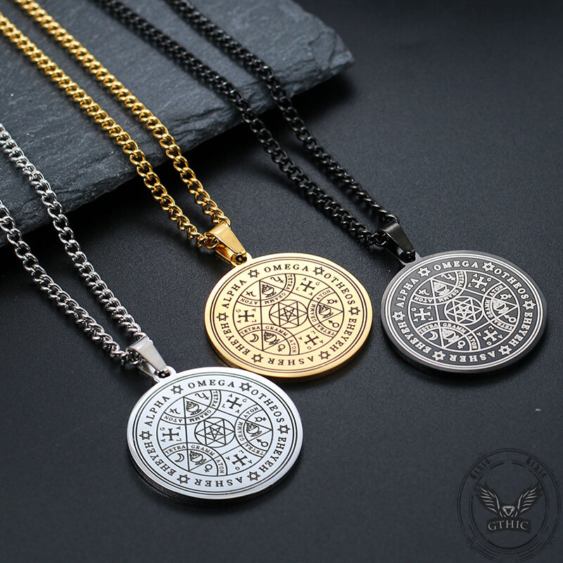 Enochian Rune Hexagram Pendant in Stainless Steel