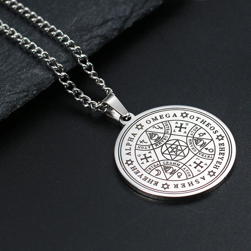 Enochian Rune Hexagram Pendant in Stainless Steel