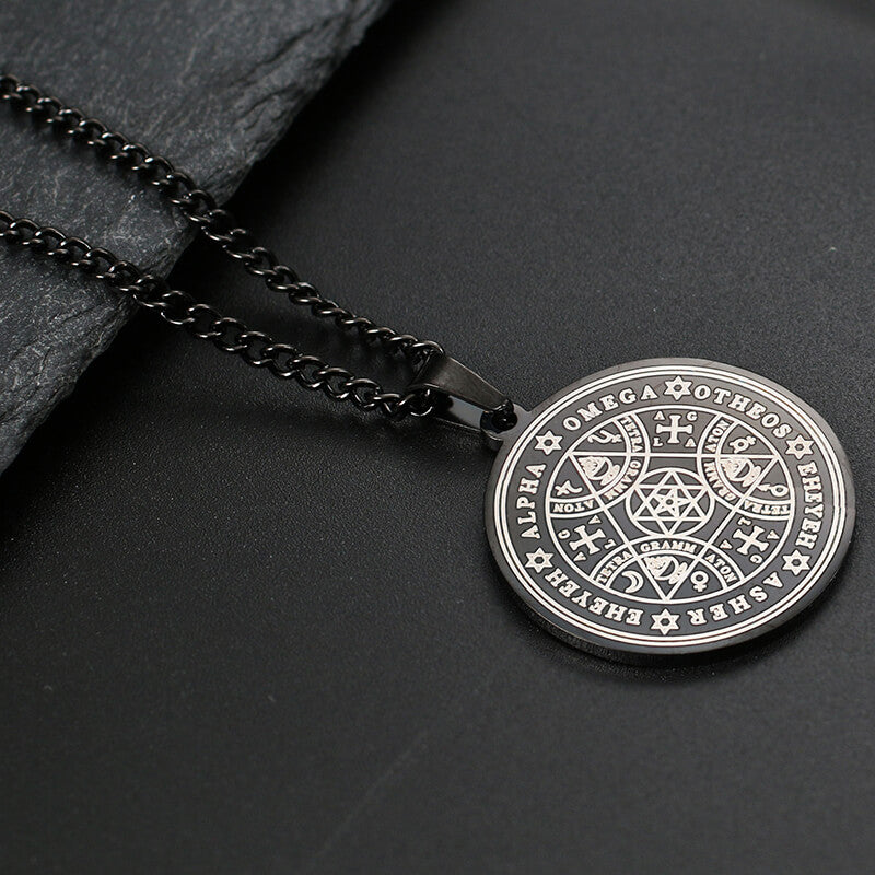 Enochian Rune Hexagram Pendant in Stainless Steel