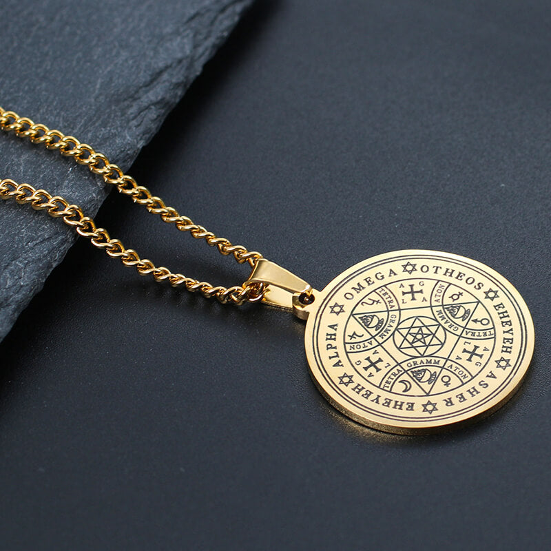 Enochian Rune Hexagram Pendant in Stainless Steel
