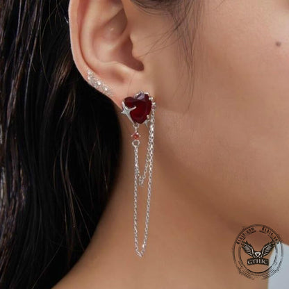 Gothic Heart Tassel Zircon Stud Earrings in Copper