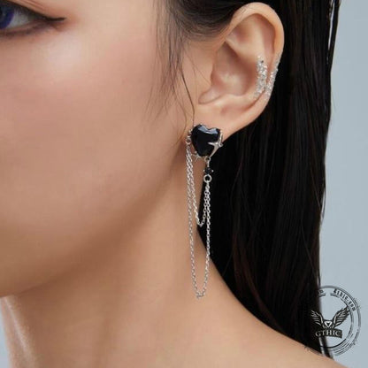 Gothic Heart Tassel Zircon Stud Earrings in Copper