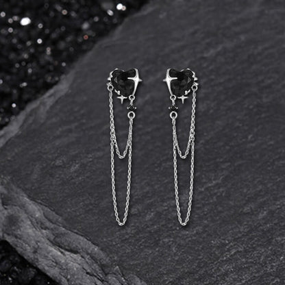 Gothic Heart Tassel Zircon Stud Earrings in Copper