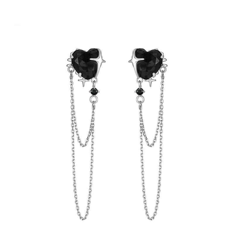 Gothic Heart Tassel Zircon Stud Earrings in Copper