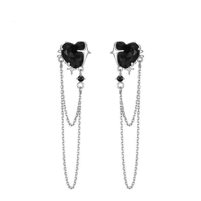 Gothic Heart Tassel Zircon Stud Earrings in Copper