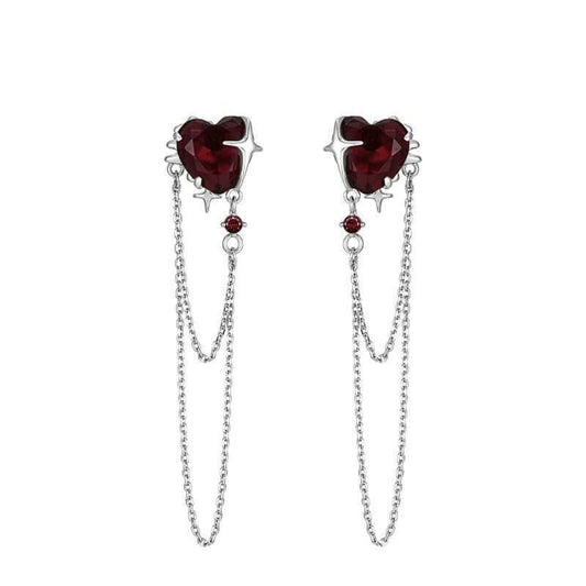 Gothic Heart Tassel Zircon Stud Earrings in Copper