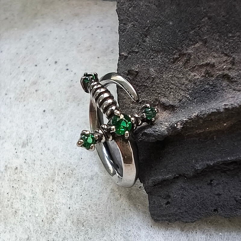 Bent Sword Gothic Ring in Stainless Steel