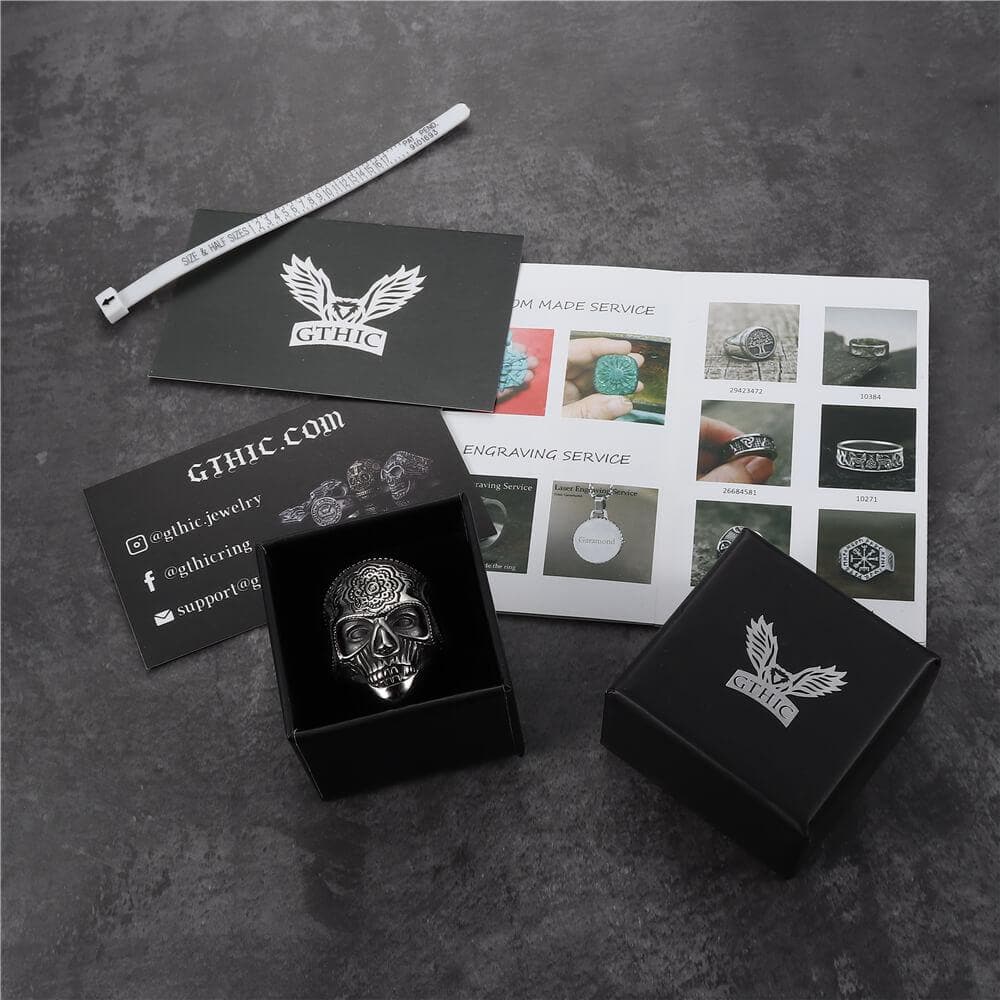 Mandala Flower Stainless Steel Skull Ring