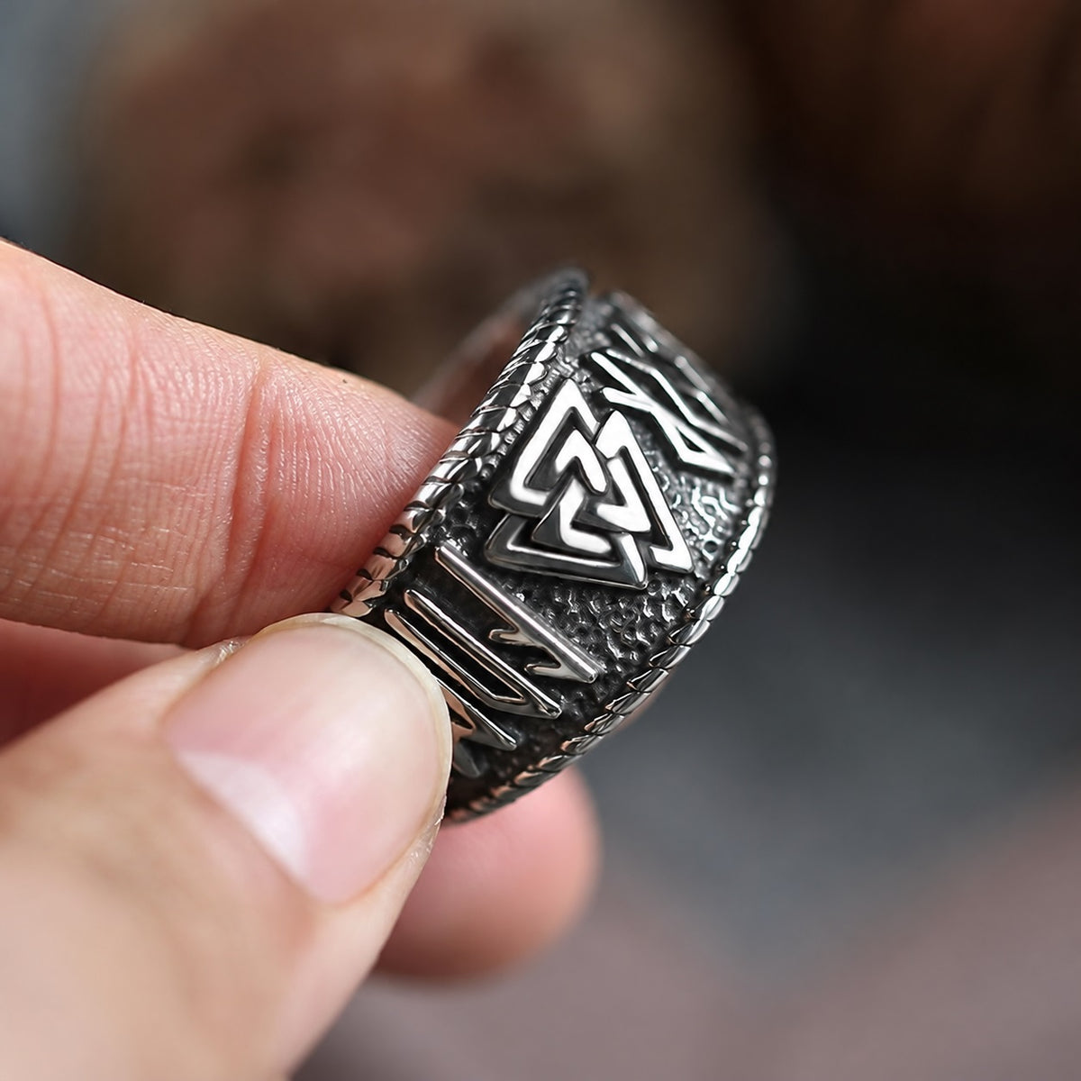 ODIN Runes Valknut Viking Ring in 316L Stainless Steel