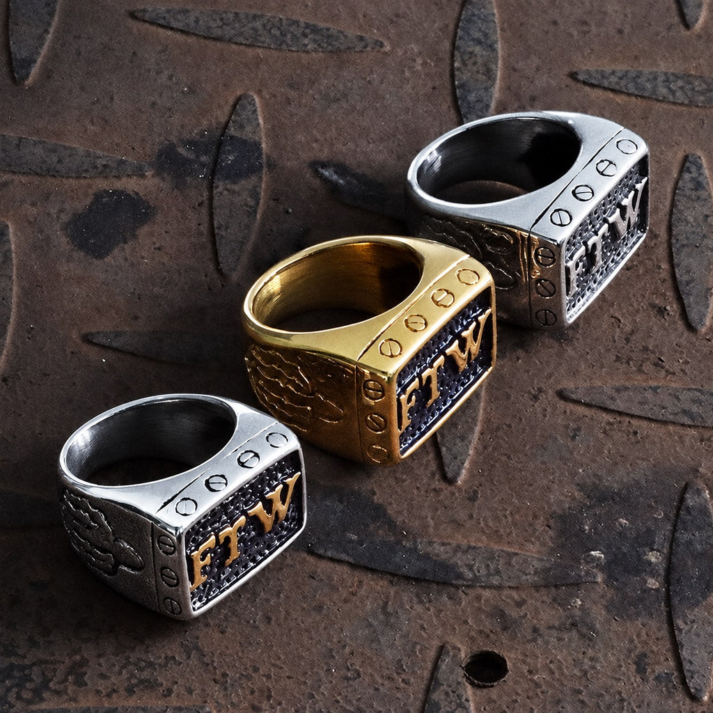 Punk FTW Letters Biker Ring in Stainless Steel