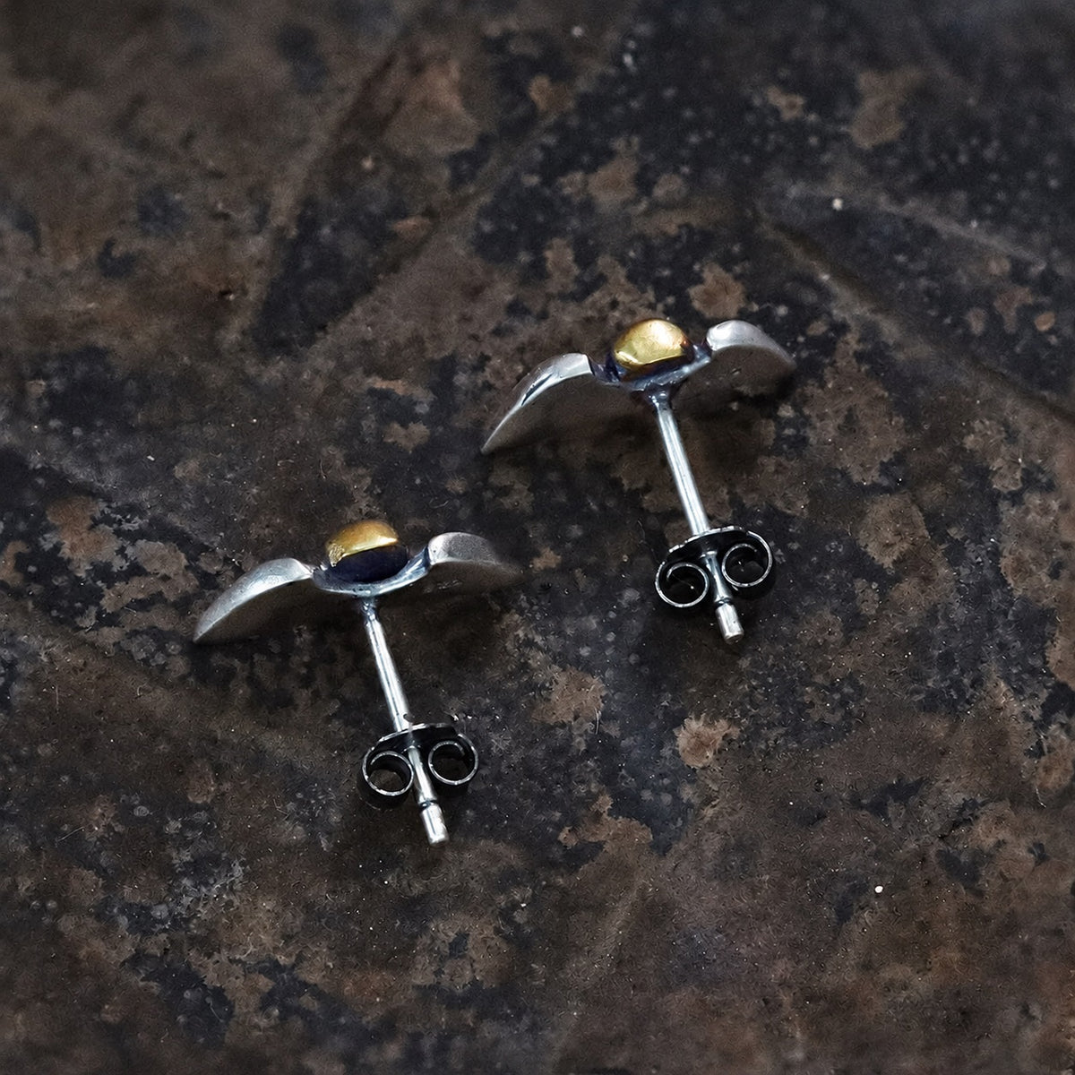 Vintage Skull Wings Stud Earrings in Sterling Silver