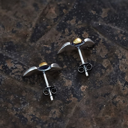 Vintage Skull Wings Stud Earrings in Sterling Silver
