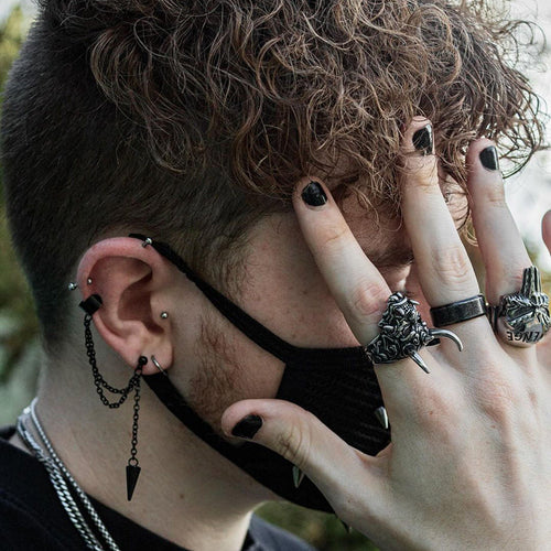 Black Awl Punk Stud Earrings in Stainless Steel