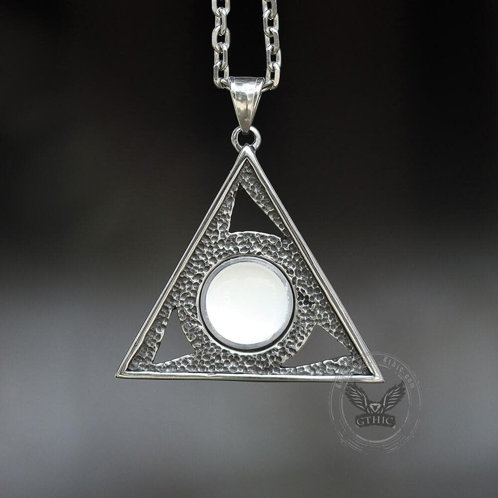 Triangular Evil Eye Skull Bones Pendant in Stainless Steel