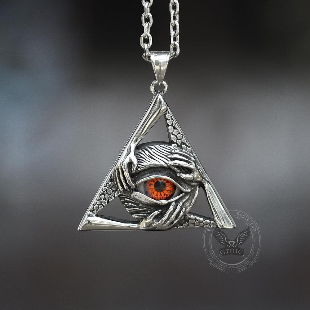 Triangular Evil Eye Skull Bones Pendant in Stainless Steel