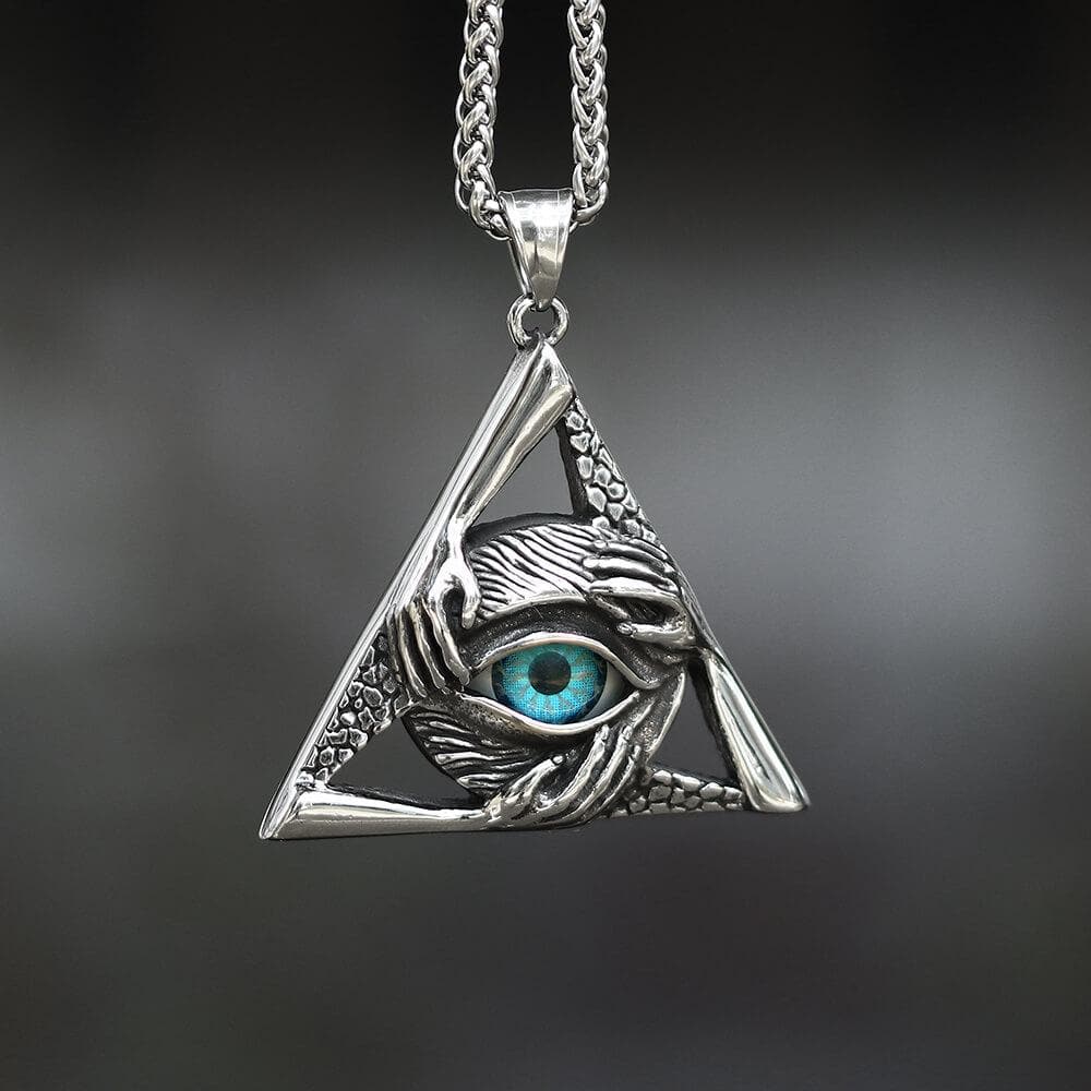 Triangular Evil Eye Skull Bones Pendant in Stainless Steel