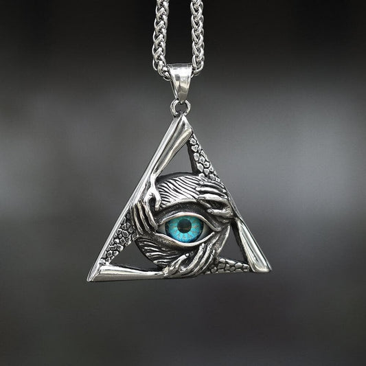 Triangular Evil Eye Skull Bones Pendant in Stainless Steel