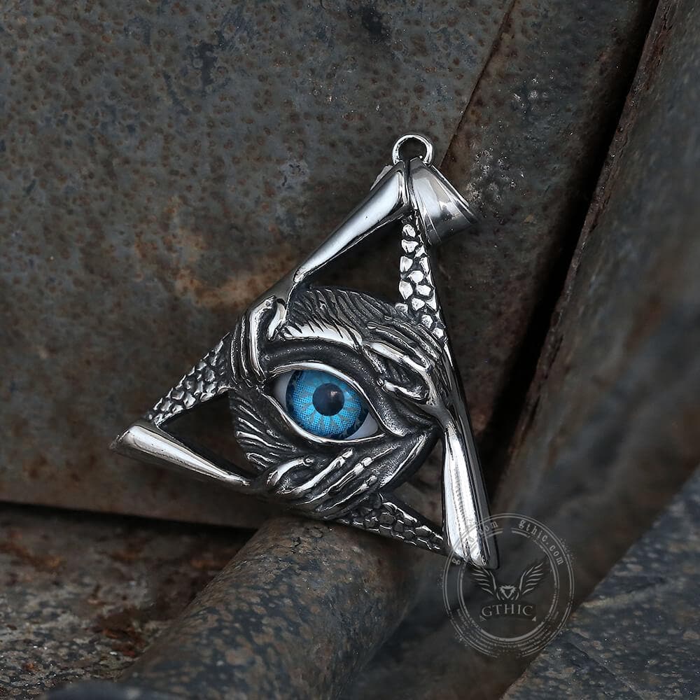 Triangular Evil Eye Skull Bones Pendant in Stainless Steel
