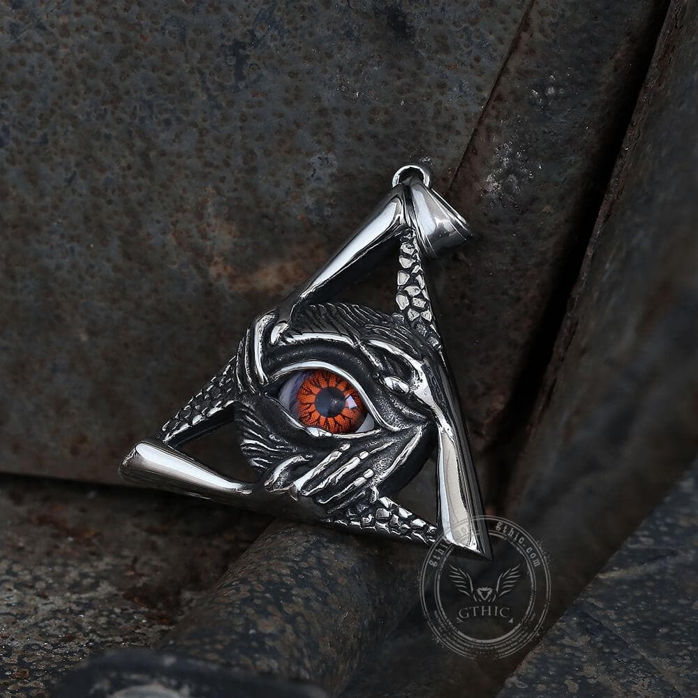 Triangular Evil Eye Skull Bones Pendant in Stainless Steel
