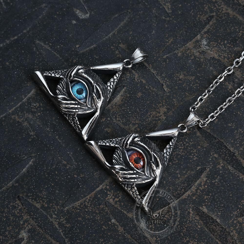 Triangular Evil Eye Skull Bones Pendant in Stainless Steel