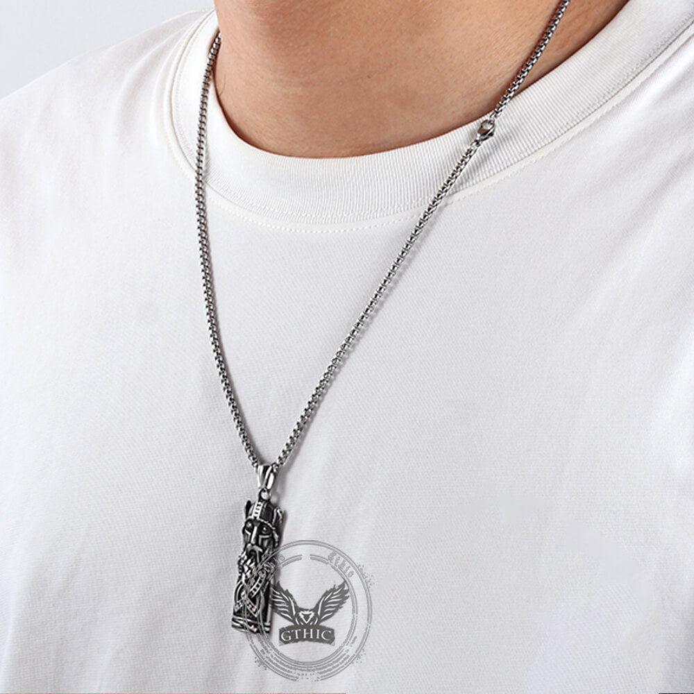 Viking Odin Portrait Warrior Pendant in Stainless Steel