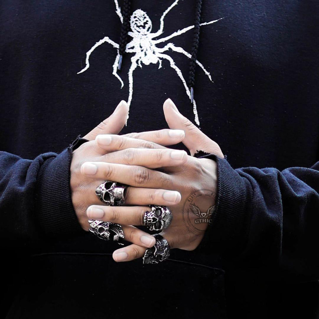 Vintage Pattern Stainless Steel Skull Ring