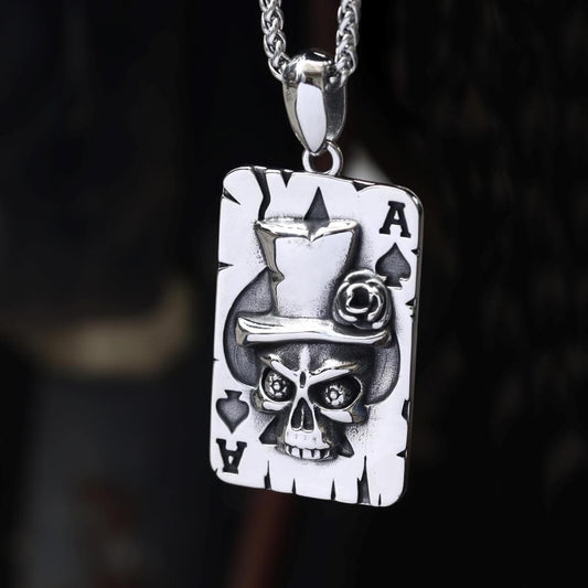 Ace of Spades Skull Pendant in Stainless Steel